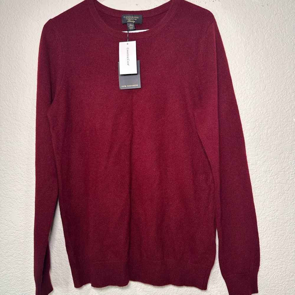 Charter Club Mens Cashmere Sweater Cranberry‎ Red Crew Neck Luxury Knit M NWT